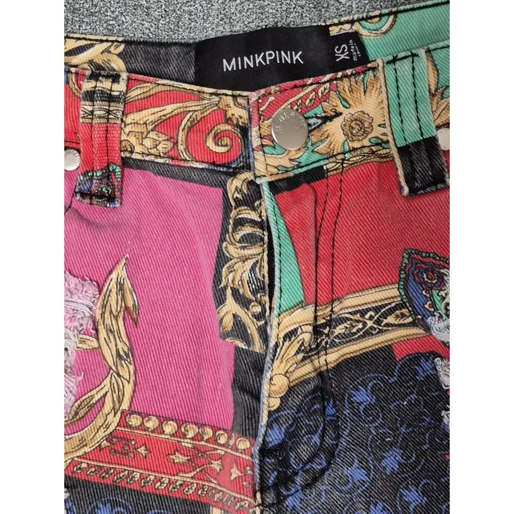 Minkpink Outrageous Fortune Slashed Baroque Print Shorts Women XS Distressed